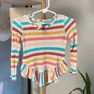 Matilda Jane Cream Multicolor Striped Waffle Knit Long Sleeve Top 2T